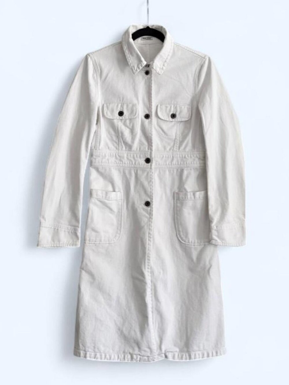 Miu Miu vintage circa 2000 white 100% cotton fitted utility coat / trench  sz 42